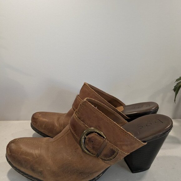 B.O.C brown western leather clog mules - chunky heel size 10 - Picture 3 of 6